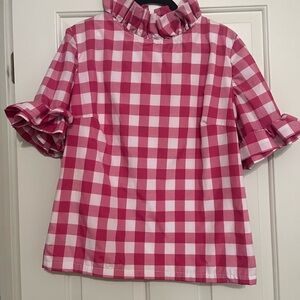 NWOT Elizabeth Wilson Designs Pink and White Gingham Blouse with Ruffled Sleeves